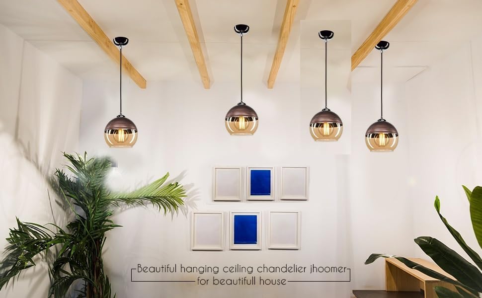 ADWAIT Amber Glass Luster Pendant Light (Set of 4)